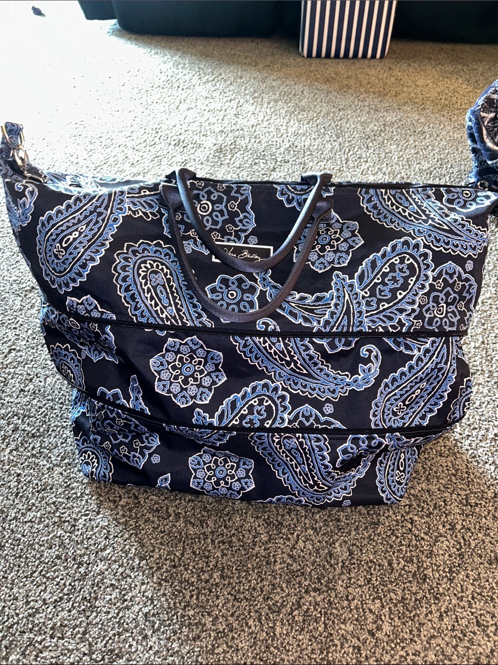 Large Vera Bradley Navy Tote with Light Blue Paisley Print